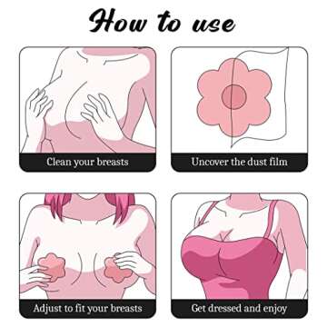 QUXIANG 5 Pairs Pasties Women Nipple Covers Reusable Adhesive Silicone Nippleless Covers (4 Round+1 Petal)