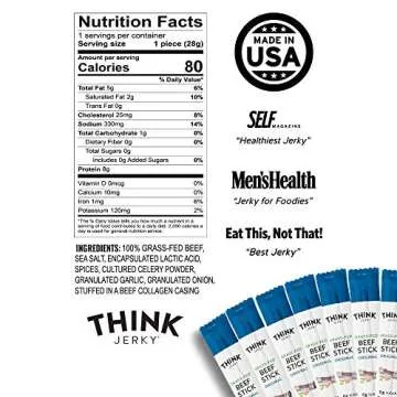 Think Jerky, Original Grass-Fed Beef Sticks (1.0 Ounce Sticks, Pack of 10 Sticks) - Sugar Free, Gluten Free, Non GMO, No Nitrates, Keto Friendly, Paleo, High Protein, Low Carb