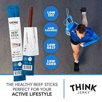 Think Jerky, Original Grass-Fed Beef Sticks (1.0 Ounce Sticks, Pack of 10 Sticks) - Sugar Free, Gluten Free, Non GMO, No Nitrates, Keto Friendly, Paleo, High Protein, Low Carb