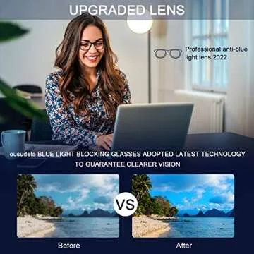 ousudela Blue Light Blocking Glasses - Blue Light Glasses for Men/Women/Teens, Blue Light Blocker Glasses Anti Eyestrain&UV/Reading/Gaming Glasses/Computer Glasses, Non Prescription Glasses