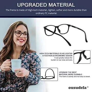 ousudela Blue Light Blocking Glasses - Blue Light Glasses for Men/Women/Teens, Blue Light Blocker Glasses Anti Eyestrain&UV/Reading/Gaming Glasses/Computer Glasses, Non Prescription Glasses