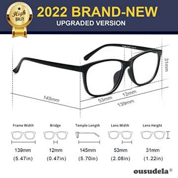 ousudela Blue Light Blocking Glasses - Blue Light Glasses for Men/Women/Teens, Blue Light Blocker Glasses Anti Eyestrain&UV/Reading/Gaming Glasses/Computer Glasses, Non Prescription Glasses