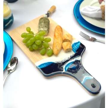 Ocean Beach Theme Wood Cutting Board with handle or Cheese Serving Board Party Tray Coastal Decor, C...