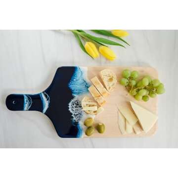 Ocean Beach Theme Wood Cutting Board with handle or Cheese Serving Board Party Tray Coastal Decor, Charcuterie board