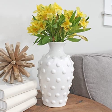 Elegant AuldHome Vintage White Hobnail Ceramic Vase