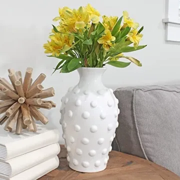 Elegant AuldHome Vintage White Hobnail Ceramic Vase