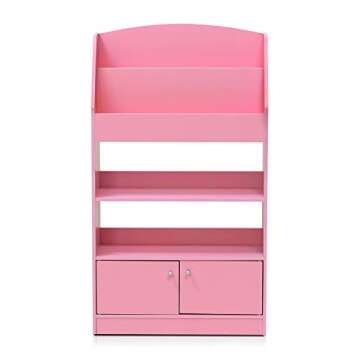 Furinno Lova Magazine/Bookshelf with Storage Cabinet, Pink, 9.45D x 24.57W x 43.31H in