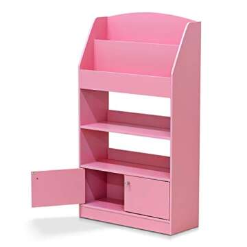 Furinno Lova Magazine/Bookshelf with Storage Cabinet, Pink, 9.45D x 24.57W x 43.31H in