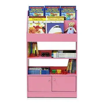 Furinno Lova Bookshelf with Storage Cabinet in Pink