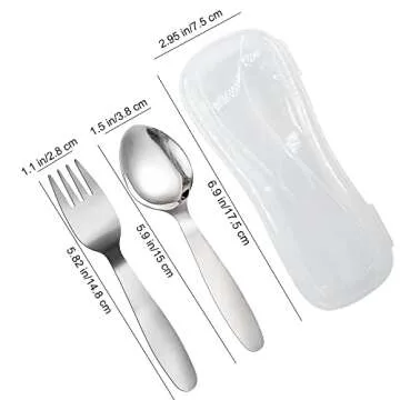 VANRA 2 Pieces Children Fork Spoon Set with Travel Case for Lunch Box, 18/8 Stainless Steel Kids Silverware Flatware Set Kids Utensil Set for School, 5.9in (Fork Spoon)