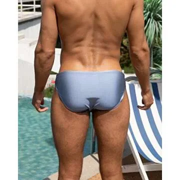 YUZHOU Men's Solid Swim Briefs Low Rise Beach Bikini with Adjustable Drawstring Quick Dry Swimsuit for Men Swimwear(2202-Sky Blue-L)