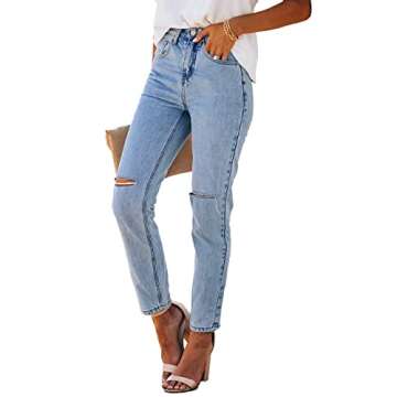Lesore Womens Denim High Rise Ripped Distressed Stretchy Fall Winter Jeans Denims Jeans with Pockets...