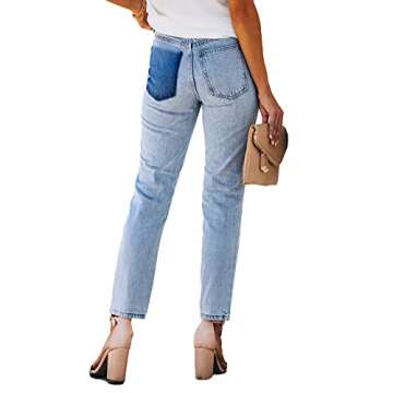 Lesore Womens Denim High Rise Ripped Distressed Stretchy Fall Winter Jeans Denims Jeans with Pockets Washed Blue 30