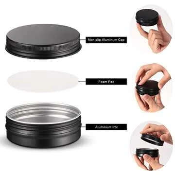 96 Pcs 2 oz Aluminum Tin Jars Containers Metal Leak Proof Cosmetic Tin Jars Containers Round Screw Lids Lip Balm Black Can Empty Refillable Cosmetic DIY Storage(Black)