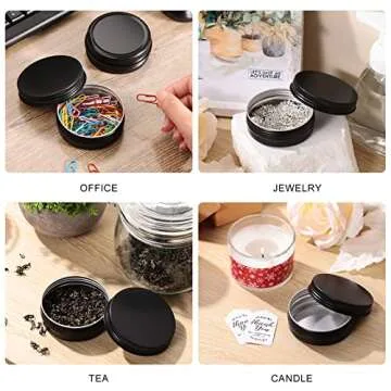 96 Pcs 2 oz Aluminum Tin Jars Containers Metal Leak Proof Cosmetic Tin Jars Containers Round Screw Lids Lip Balm Black Can Empty Refillable Cosmetic DIY Storage(Black)