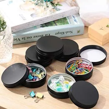 96 Pcs 2 oz Aluminum Tin Jars Containers Metal Leak Proof Cosmetic Tin Jars Containers Round Screw Lids Lip Balm Black Can Empty Refillable Cosmetic DIY Storage(Black)