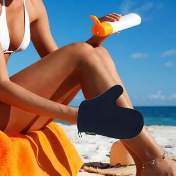 2 Pack Self Tanning Mitt Applicator Kit Set, Self Tanning Glove and Self Tanner Flat Top Brush, Tan Applicator for Sunless Self Tan (Black)