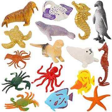 Auihiay 36 Pieces Ocean Sea Animals Assorted Mini Vinyl Plastic Animal Set Realistic Under The Sea L...