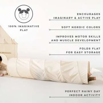 3 Sprouts Kids Play Tunnel - Pop Up Collapsible Tunnels with Recycled Fabric - Fun Crawling Tunnel for Toddler, Baby, Children to Crawl Through, Gross Motor Toy for Indoor Play - Beige