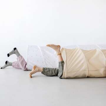 3 Sprouts Kids Play Tunnel - Pop Up Collapsible Tunnels with Recycled Fabric - Fun Crawling Tunnel for Toddler, Baby, Children to Crawl Through, Gross Motor Toy for Indoor Play - Beige