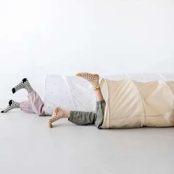 3 Sprouts Kids Play Tunnel - Pop Up Collapsible Tunnels with Recycled Fabric - Fun Crawling Tunnel for Toddler, Baby, Children to Crawl Through, Gross Motor Toy for Indoor Play - Beige