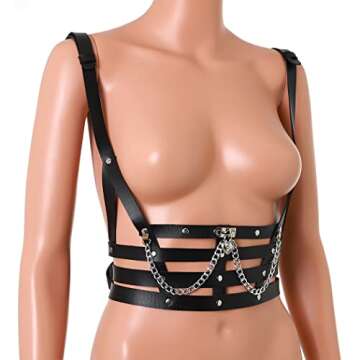 Fstrend Punk Leather Chest Body Chain Black Sexy Harness Waist Chains Nightclub Party Prom Rave Belt...