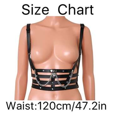 Fstrend Punk Leather Chest Body Chain Black Sexy Harness Waist Chains Nightclub Party Prom Rave Belt Belly Bra Jewelry Accessories for Women