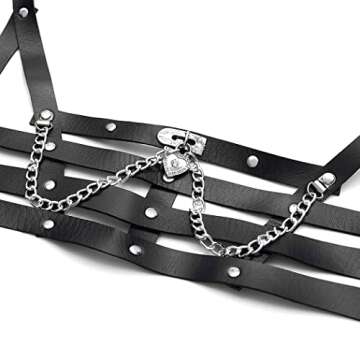 Fstrend Punk Leather Chest Body Chain Black Sexy Harness Waist Chains Nightclub Party Prom Rave Belt Belly Bra Jewelry Accessories for Women