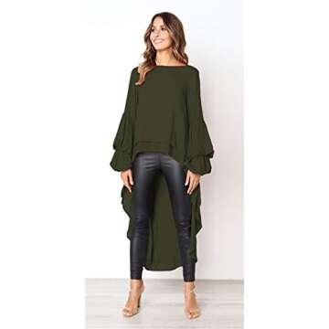 PRETTYGARDEN Women's Lantern Long Sleeve Round Neck High Low Asymmetrical Irregular Hem Casual Tops Blouse Shirt Dress