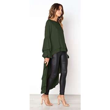 PRETTYGARDEN Women's Lantern Long Sleeve Round Neck High Low Asymmetrical Irregular Hem Casual Tops Blouse Shirt Dress