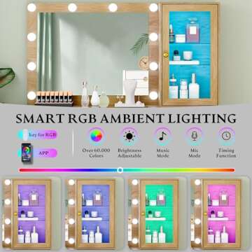 Chic Fluted Vanity Desk with Mirror and RGB Lighting