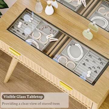 Chic Fluted Vanity Desk with Mirror and RGB Lighting