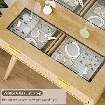 Chic Fluted Vanity Desk with Mirror and RGB Lighting