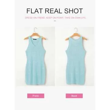 Dokotoo Women's Swimwear Cover Ups 2025 Summer Crew Neck Sleeveless Hollow Out Knit Side Split Beach Outfits for Women Resort Wear Crochet Swimsuit Coverup Blue Small