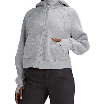 LASLULU Women's Fuzzy Cropped Athletic Zip-Up Hoodie