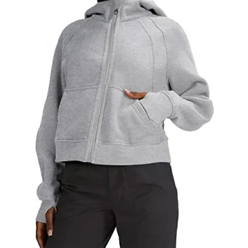 LASLULU Women's Fuzzy Cropped Athletic Zip-Up Hoodie