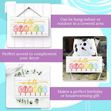 Twisted R Design Wall Art Wood Sign, Vintage Farmhouse Decor Sign, 10x5 Summer Decor Sign, Made in USA Wall Art for Living Room, Bedroom, Office, Ready to Hang Hello Summer