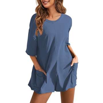 Yeokou Rompers for Women Casual Short Sleeve Oversized Athletic Workout Reversible Hot Shot Tee Romp...