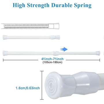 GGXL-KY 3 Pack Spring Tension Curtain Rods White Ajustable 41-71inchs, 0.6inch Diameter, Extension S...