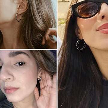 54 Pairs Gold Silver Hoop Earrings Set for Women Multipack, Boho Fashion Statement Small Big Hoop Earrings Stud Pack with Pearl Butterfly Shaped Assorted Jewelry for Gift