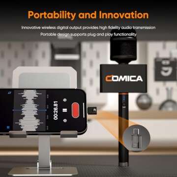 COMICA Revo S Wireless Handheld Microphone, Professional Handheld Interview Microphone for iPhone, U...