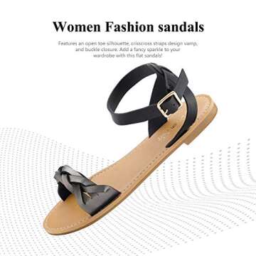 DREAM PAIRS Black Pewter Summer Sandals for Women Casual Open Toes Ankle Straps Buckle Fashion Flat ...