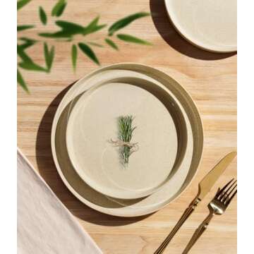 TheTerra Ceramic Dinnerware Set for 6, 18-Piece Porcelain Lightweight Speckled Plates and Bowls, Scr...