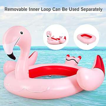 Goplus Giant Flamingo Pool Float, 4-6 People Inflatable Pool Raft w/Air Pump & 6 Cup Holders for Adults Kids, Floating Island Toys for Party, Beach, River, Lake