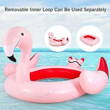 Goplus Giant Flamingo Pool Float, 4-6 People Inflatable Pool Raft w/Air Pump & 6 Cup Holders for Adults Kids, Floating Island Toys for Party, Beach, River, Lake