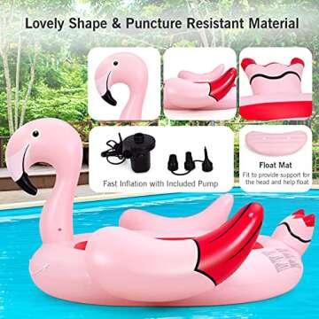 Goplus Giant Flamingo Pool Float, 4-6 People Inflatable Pool Raft w/Air Pump & 6 Cup Holders for Adults Kids, Floating Island Toys for Party, Beach, River, Lake