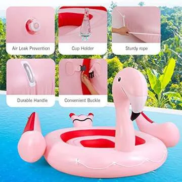 Goplus Giant Flamingo Pool Float, 4-6 People Inflatable Pool Raft w/Air Pump & 6 Cup Holders for Adults Kids, Floating Island Toys for Party, Beach, River, Lake
