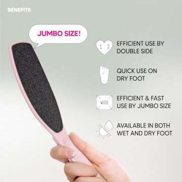 F3 Systems, Wide Emery, Double-Sided Pedicure Tool, Colossal foot file for Men & Women, Effective for Cracked Heel, Callus Remover, Foot Scrubber, Professional , (Pink)