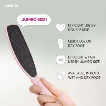 F3 Systems, Wide Emery, Double-Sided Pedicure Tool, Colossal foot file for Men & Women, Effective for Cracked Heel, Callus Remover, Foot Scrubber, Professional , (Pink)