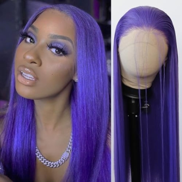 BTWTRY Purple Synthetic Lace Front Wig - Elegant Long Dark Purple Hair with Pre-Plucked Hairline